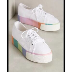 Rainbow color block platform Superga